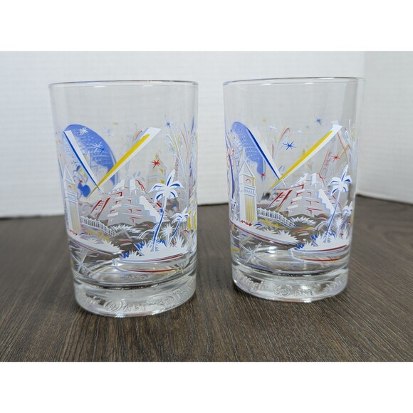 McDonalds Walt Disney World 25th Anniversary Mickey Mouse Epcot Drink Glasses - Picture 3 of 9